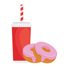 Wall Mural - sweet donuts with drink on white background