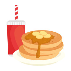 Wall Mural - delicious pancake with drink on white background