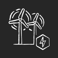 Wall Mural - Wind power plant chalk white icon on black background. Alternative energy industry. Using renewable natural resources, electricity generation. Wind turbines isolated vector chalkboard illustration