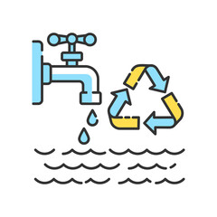 Wall Mural - Reducing water use RGB color icon. Zero waste lifestyle advice, resources economy. Responsible consumption. Water reuse and recycling. Isolated vector illustration