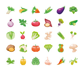 Wall Mural - set of icons fruits and vegetables fresh