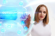 © photon_photo - Business, Technology, Internet and network concept. Young businessman working on a virtual screen of the future and sees the inscription: Outsourcing