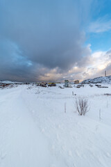 Wall Mural - an ice road leads to the village of teriberka (murmansk), high above the arctic circle in the russia