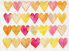Pink And Yellow Watercolor Hearts