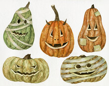 Watercolor Halloween Pumpkin Set