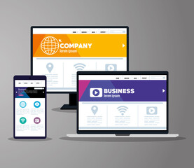 mockup responsive web, concept website development in desktop computer, laptop and smartphone