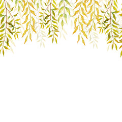 Wall Mural - Horizontal Seamless background with autumn branches and leaves of willows.