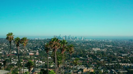 Wall Mural - Urban aerial view of beautiful and scenic downtown Los Angeles on blue sky sunny day in California