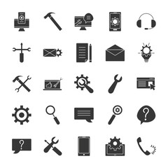 computer and Technical service icon set, silhouette style