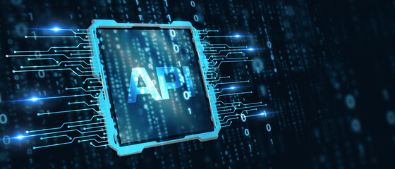 API - Application Programming Interface. Software development tool. Business, modern technology, internet and networking concept.