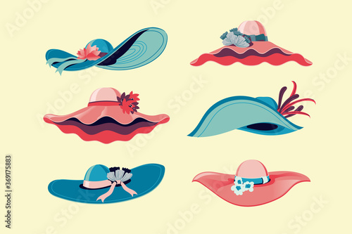 Fotomural Colorful Kentucky Derby Hats Set Vector Illustration