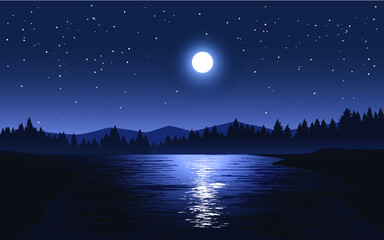 night landscape with moon and stars