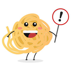 Cute flat cartoon Italian pasta holding a sign illustration. Vector illustration of cute pasta with a smiling expression.