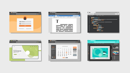 Wall Mural - set landing pages website templates in web browser windows application development concept horizonta