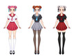 © TomatoLaccoon - Set of three anime girls. Cute girls with big eyes.