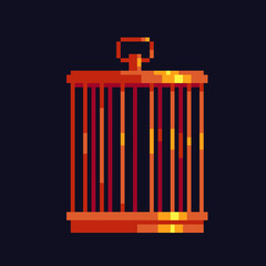 Wall Mural - Bird cage pixel art icon isolated vector illustration. Element design for stickers, logo, embroidery, mobile app. Video game assets 8-bit sprite.