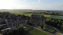 Stunning 4K Aerial Footage Of Lancing College And It's Beautiful Gothic Chapel - All Overlooking The River Adur In Sussex, England.
