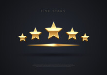 Five Golden Stars. Top Quality Concept Illustration. Rating Stars Icon. 3d Award Stars. Vector.