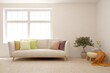 © AntonSh - White living room with sofa. Scandinavian interior design. 3D illustration