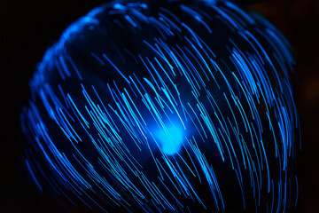 Wall Mural - blue abstract particles and lines with bokeh and blur in dark background.