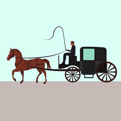  Four wheeled carriage or Coach with horse drawing in vector