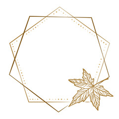 vector round polygonal dotted frame with autumn maple leaf decoration