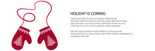 Holiday Banner, Red Winter Warm Wittens With Fir Tree Pattern And Rope, Children's Knitted Gloves , Vector Illustration