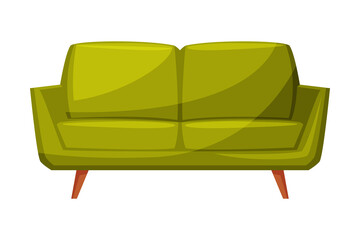 Sticker - Green Classic Sofa for Cozy Room Interior Design Vector Illustration on White Background