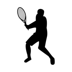 Sticker - athletic man practicing tennis sport silhouette