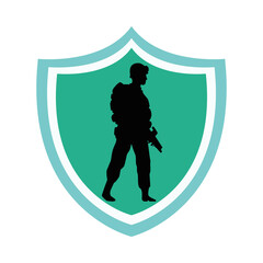 Wall Mural - soldier military standing silhouette in shield