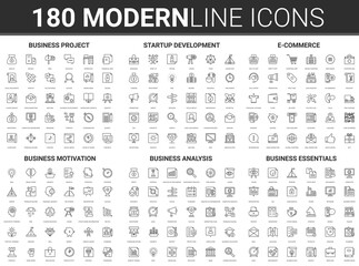 Poster - Corporate business startup vector illustration. Flat thin line icon set of financial data technology, success strategy for development of business finance investment, successful project start symbols