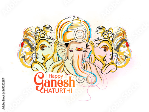 Fotomural illustration of Lord Ganpati on Ganesh Chaturthi background