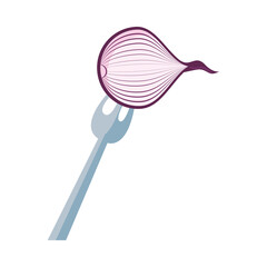 Sticker - purple onion healthy vegetable in fork