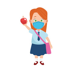 Poster - little girl wearing medical mask with apple character