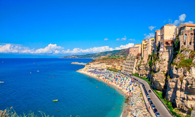 Wall Mural - High view of Tropea town and Tyrrhenian Sea beach,Tropea, Calabria, Italy.