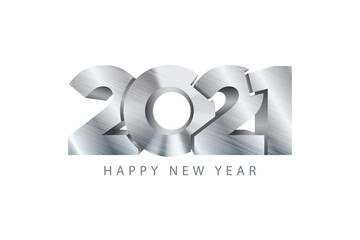 2021 new year symbol. Vector graphic 3d design. Metal texture steel effect.