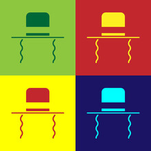 Pop Art Orthodox Jewish Hat With Sidelocks Icon Isolated On Color Background. Jewish Men In The Traditional Clothing. Judaism Symbols. Vector Illustration.