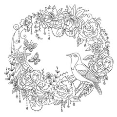  Coloring flowers and birds 1