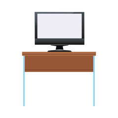 Wall Mural - computer monitor display in wooden table