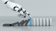 Robot hand stop crisis domino effect business, A.I. and machine technology, 3d rendering