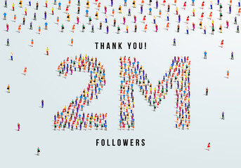 Canvas Print - Thank you 2 million or two million followers design concept made of people crowd vector illustration.