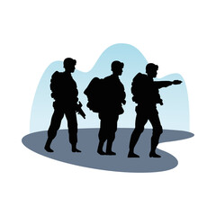 Wall Mural - three soldiers military silhouettes figures