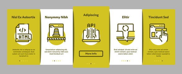 Poster - Front End Development Onboarding Mobile App Page Screen Vector. Front End It Sphere, Html And Css Code, Internet Web Site Design And Painting Illustrations