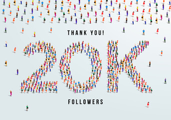 Wall Mural - Thank you 20K or twenty thousand followers. large group of people form to create 20K vector illustration