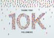 Thank you, 10k or ten thousand followers celebration design. Large group of people form to create a shape 10k. Vector illustration.