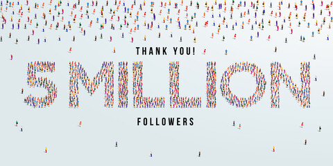 Wall Mural - Thank you 5 million or five million followers design concept made of people crowd vector illustration.