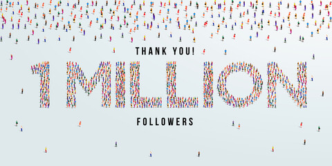 Canvas Print - Thank you 1 million or one million followers design concept made of people crowd vector illustration.