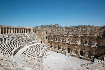 Canvas Print - Ancient Roman amphitheater of Aspendos near Antalya. Historical destinations concept.