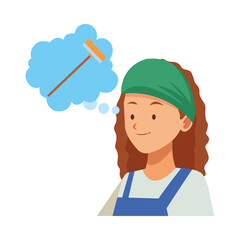 Sticker - housekeeping female worker with broom