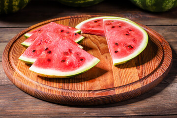 watermelon slices pieces red ripe berry juicy sweet dessert the fruit food background top view copy space for text organic eating healthy keto or paleo diet raw